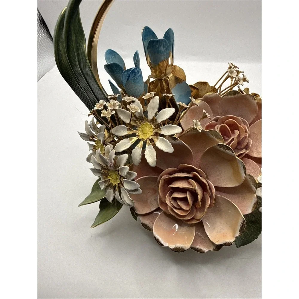 VTG Gloria Vanderbilt Metal Enamel Bouquet Flowers Summer  Franklin Mint 1977